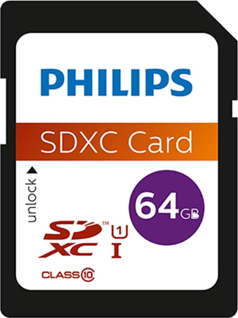 Karta Philips SDXC 64 GB Class 10 UHS-I/U1 V10 (FM64SD55B/10) FM64SD55B/10 (8719274668756) atmiņas karte