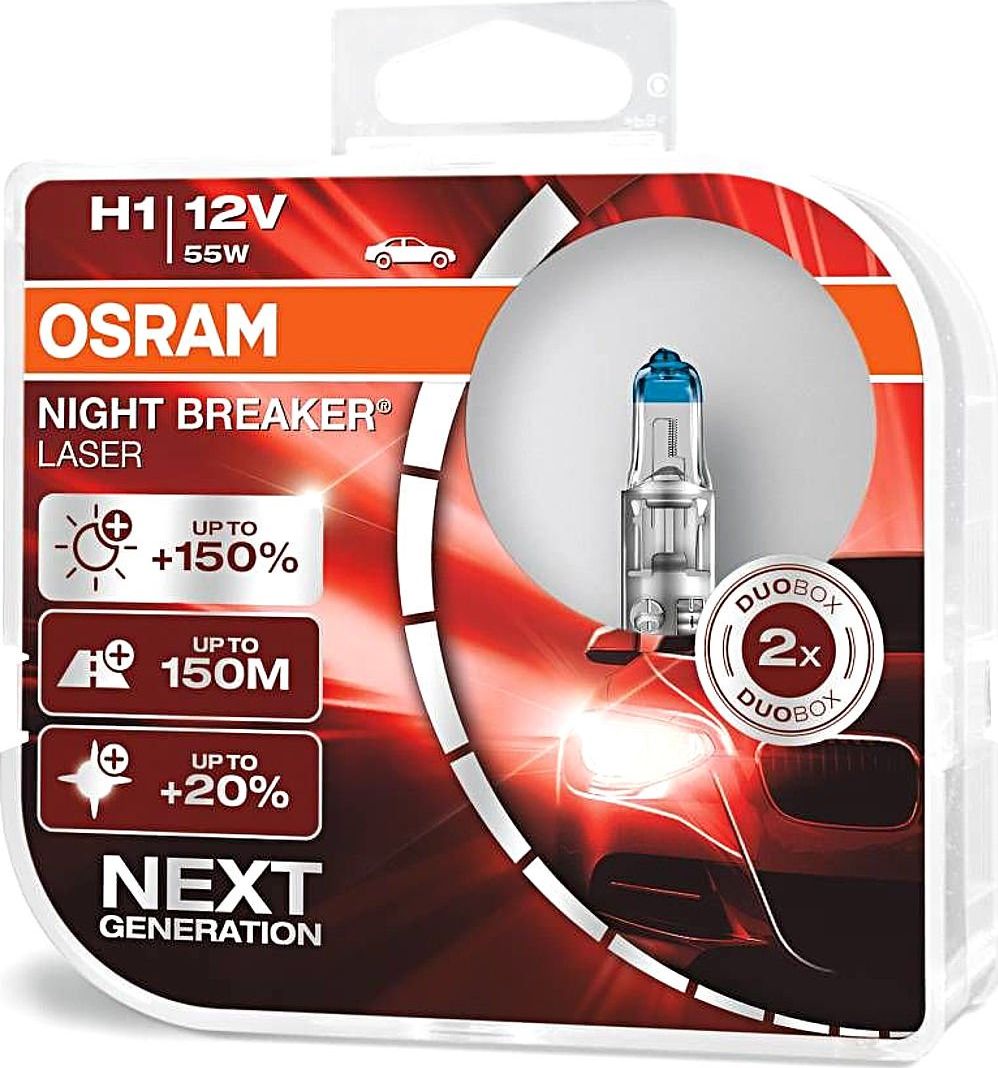 Osram OSRAM autozarovka H1 NIGHT BREAKER Registered  LASER 12V 55W P14,5s (Duo-Box) auto spuldze