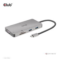 CLUB3D USB Gen1 Type-C 9-in-1 hub with HDMI, VGA, 2x USB Gen1 Type-A, RJ45, SD/Micro SD card slots and USB Gen1 Type-C Female port USB centrmezgli