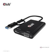 CLUB3D USB Gen1 Type-C/-A to Dual HDMI (4K/30Hz) / VGA (1080/60Hz) adapteris