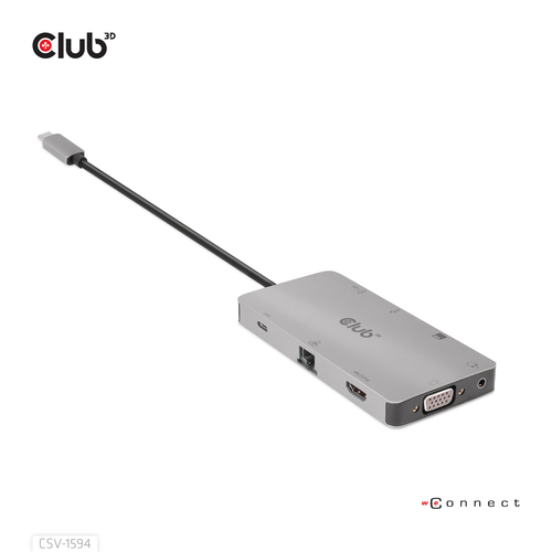 CLUB3D USB Gen1 Type-C 9-in-1 hub with HDMI, VGA, 2x USB Gen1 Type-A, RJ45, SD/Micro SD card slots and USB Gen1 Type-C Female port USB centrmezgli