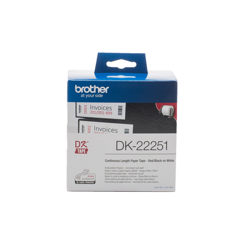 Brother Continuous Paper roll 62mm Black & Red on white - DK22251