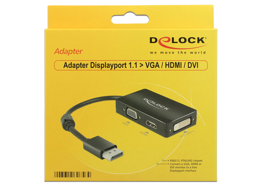 Delock Adapter Displayport 1.1 male > VGA / HDMI / DVI female Passive black karte