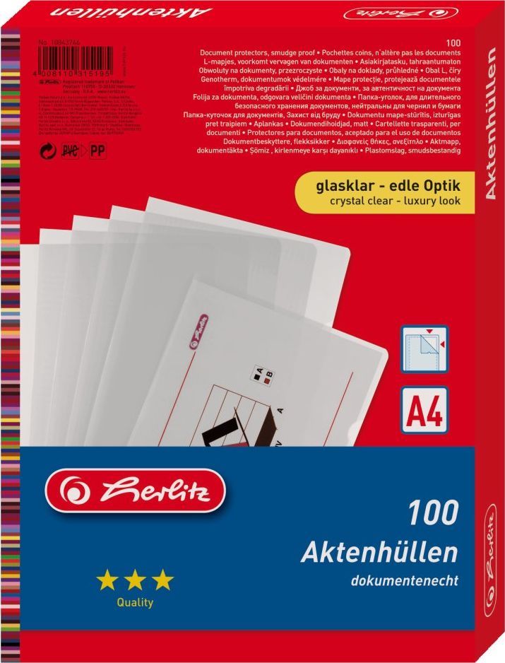 Herlitz Folia na dokumenty A4 krystalicznie czysta 100 szt. 10843746 - 2 (4008110315195) laminators