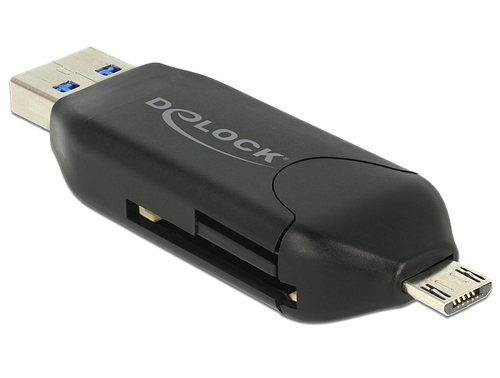 DeLOCK Micro USB OTG card reader + USB 3.0 A plug (black) karšu lasītājs