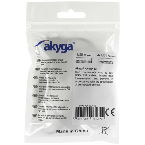 Akyga AK-AD-13 (4x USB 2.0; black color) USB centrmezgli