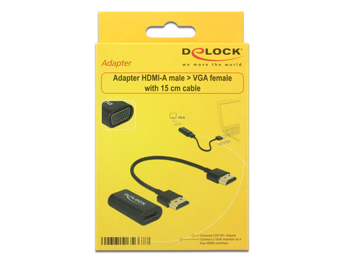 HDMI Adapter Delock A -> D-Sub15 Bu/Bu screwless + 15cm Kab
