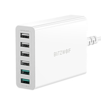 BlitzWolf BW-S15 Tīkla Lādētājs 6 x USB / 60W / 4.8A / Quick Charge 3.0 Balts iekārtas lādētājs