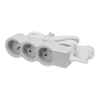 Extension cable 3x2P+Z 1,5m White/grey elektrības pagarinātājs