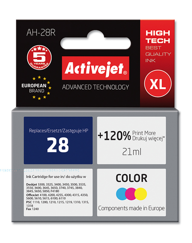 Ink ActiveJet AH-728 | Color | 21 ml | Refill | HP C8728A kārtridžs