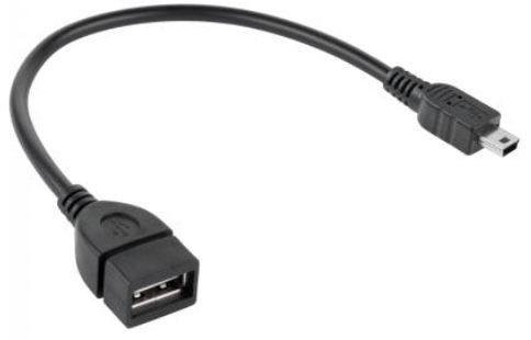 Kabelis USB2.0 AF ligzda -> mini USB BM spraudnis 0.2m, OTG,  melns KPO2909 (5901436785965) USB kabelis