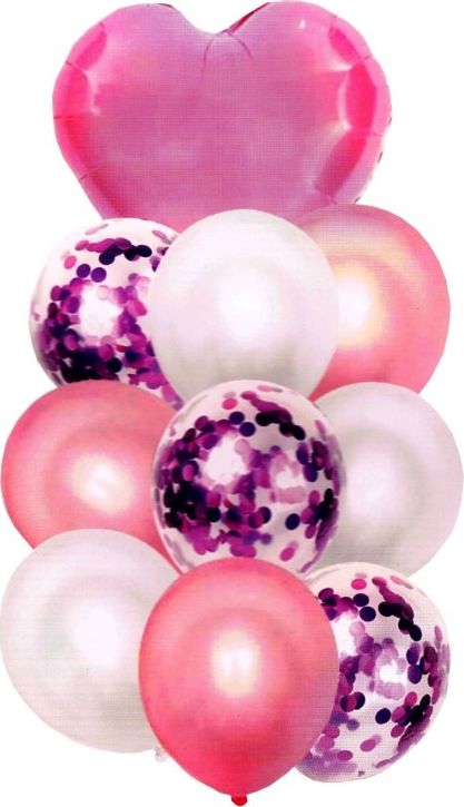 Balony z sercem i konfetti 30-46cm 10szt rozowe KX5859 (5904266053570)