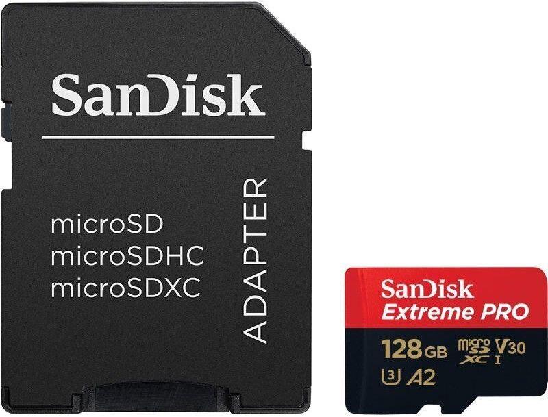 SANDISK Extreme PRO 128GB microSDXC + SD Adapter atmiņas karte