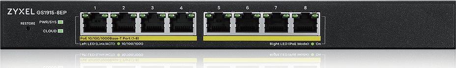 Zyxel GS1915-8EP Managed L2 Gigabit Ethernet (10/100/1000) Power over Ethernet (PoE) Black komutators