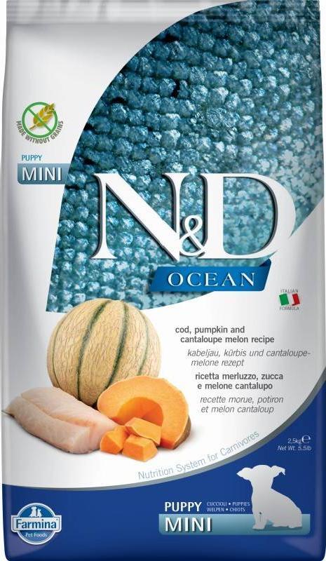 Farmina N&D Dog Ocean Cod Pumpkin Cantaloupe Melon Puppy Mini 2,5 KG 103708 (8010276038791) barība suņiem