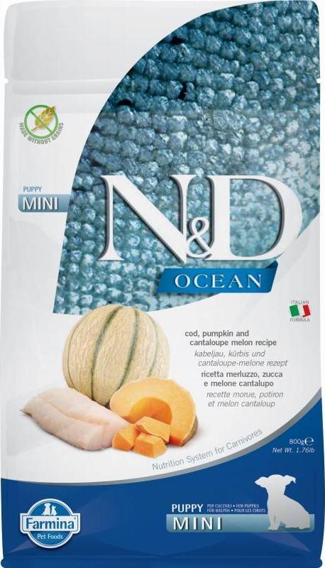 Farmina N&D Dog Ocean Cod Pumpkin Cantaloupe Melon Puppy Mini 800 GR 103707 (8010276038784) barība suņiem