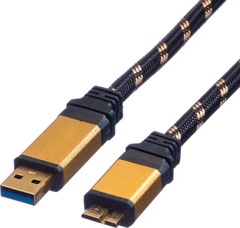 Kabel USB Roline USB-A - micro-B 0.8 m Czarno-zloty (JAB-1944110) JAB-1944110 (7611990125463) USB kabelis