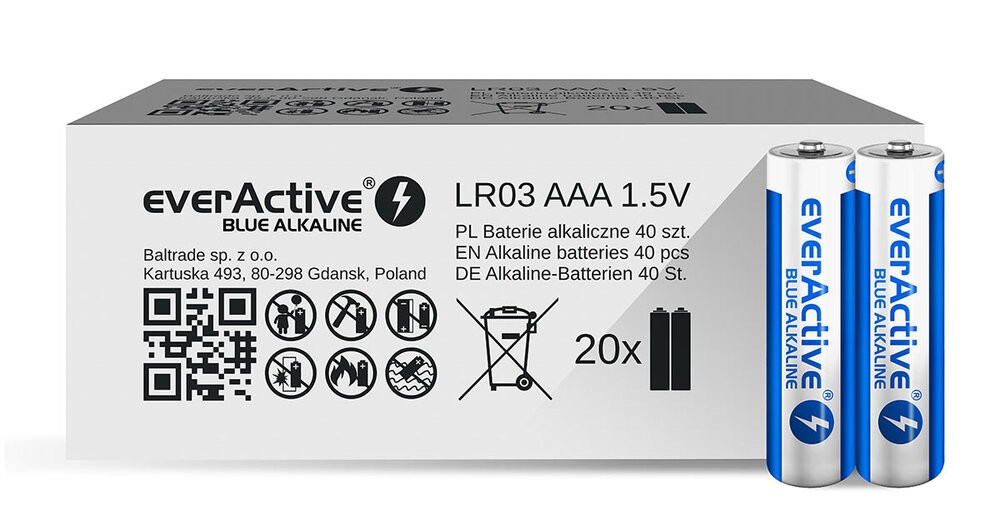 Alkaline batteries everActive Blue Alkaline LR03 AAA  - carton box - 40 pieces, limited edition Baterija