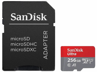 SanDisk Ultra microSDXC 256GB + SD Adapter 150MB/s  A1 Class 10 UHS-I; EAN:619659200565 atmiņas karte
