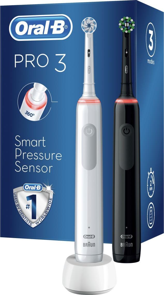 Oral-B PRO 3 3900 Duopack Black-White Edition mutes higiēnai