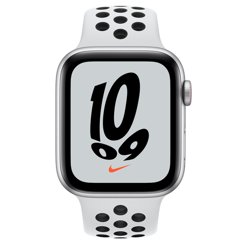 Watch Nike SE GPS + Cellular, 44mm Silver Aluminium Case with Pure Platinum/Black Nike Sport Band - Regular Viedais pulkstenis, smartwatch