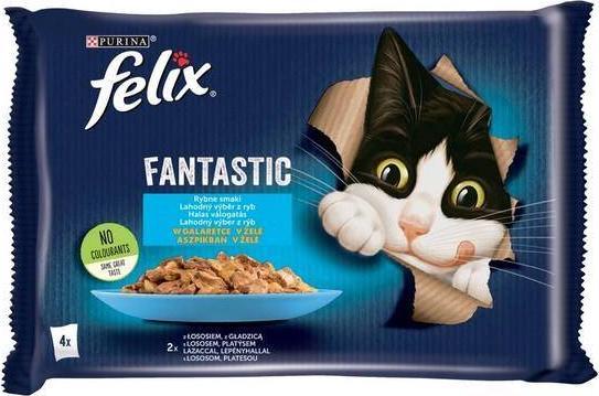 Nestle FELIX sasz.4x85g FANTASTIC RYBNE SMAKI LOSOS Z GLADZICA w galaretce /12 12448237 (7613039742457) barība suņiem