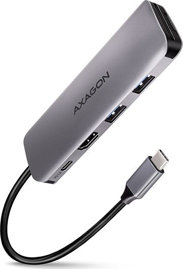 AXAGON HMC-5 USB-C-Hub, 2x USB-A, HDMI, 2x USB-C 3.2 Gen 1, 1x SD, 1x microSD, silber dock stacijas HDD adapteri