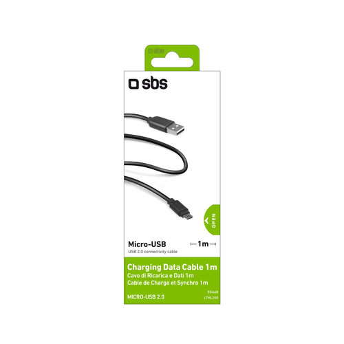 SBS Data cable USB type A Male to Micro USB Male for mobile phones and smartphone, Length of 1,0 m, Black aksesuārs mobilajiem telefoniem