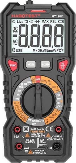 Habotest Multimetr cyfrowy z latarka Habotest HT118C, True RMS, NCV, testowanie akumulatorow