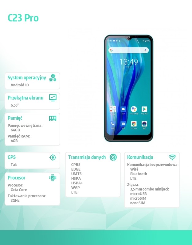 Oukitel C23 Pro 16.6 cm (6.53") Android 10.0 4G 4 GB 64 GB 5000 mAh Green Mobilais Telefons