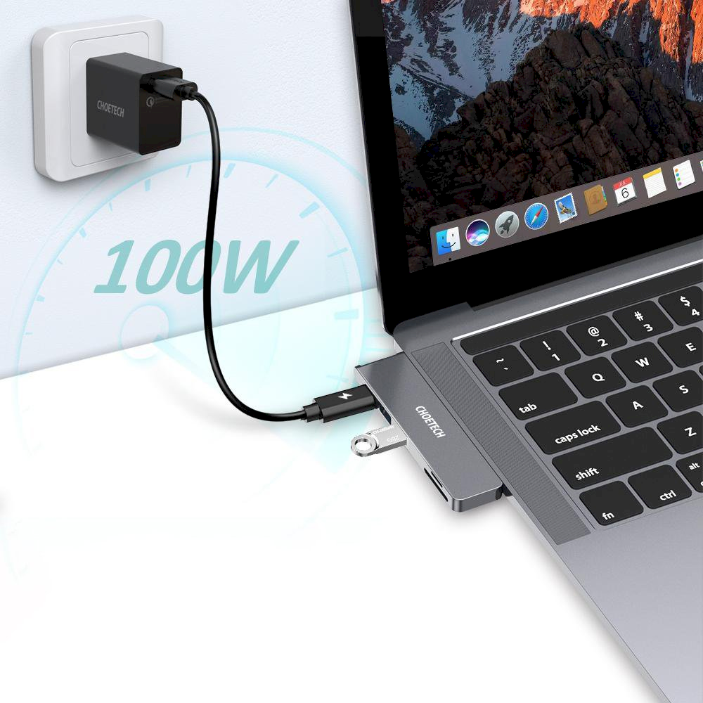 Choetech multifunctional docking station HUB for Apple MacBook Pro USB Typ C 7in2 100W Thunderbolt 3 gray (HUB-M14) dock stacijas HDD adapteri