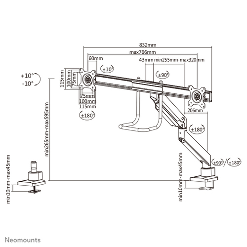 Desk mount NM-D775DXSILVER for 2 monitors