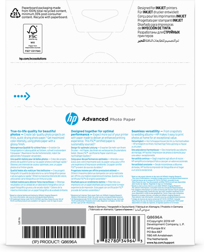  Hewlett-Packard papier Advanced Glossy Photo B6 (Q8696A) 25 ark foto papīrs