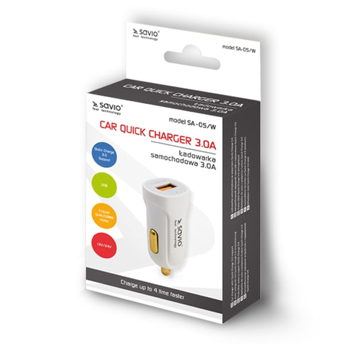 Charger car for smartphone SAVIO Quick Charge 3.0 SA-05/W (3000 mA; USB) aksesuārs mobilajiem telefoniem