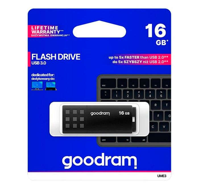 GOODRAM memory USB UME3 16GB USB 3.0 Black USB Flash atmiņa