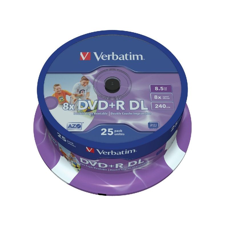Verbatim DVD+R Double Layer Wide Printable 8.5 GB, 8 x, 25 Pack Spindle matricas