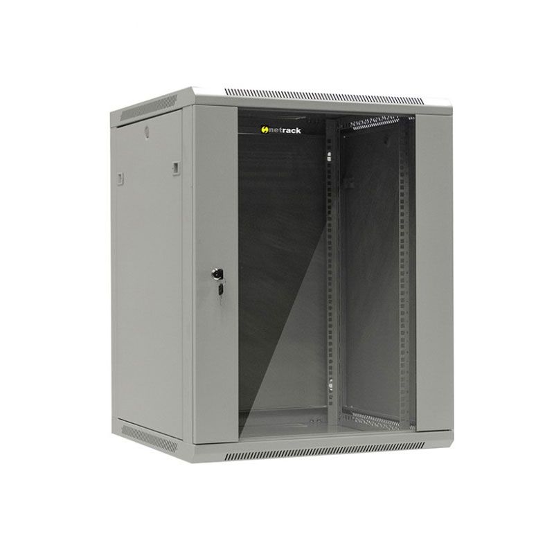 Netrack wall/hanging cabinet 19'',15U/600 mm,glass door,grey,remov. side pan. Serveru aksesuāri