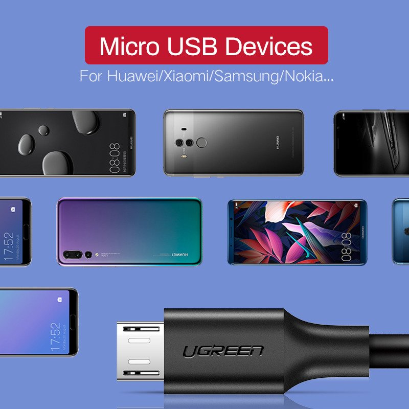 UGREEN micro USB kabelis QC 3.0 2.4A 0.5m (melns) 60135 (6957303861354) USB kabelis