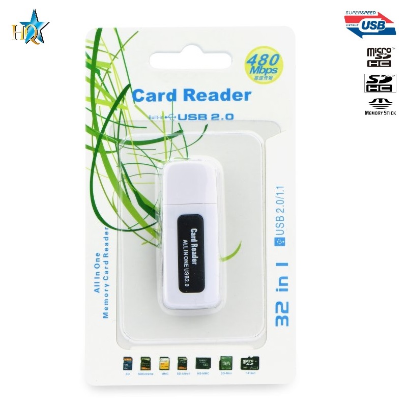 HQ USB 2.0 Flešatmiņas diska tipa Karšu lasītājs 15in1 Micro SD / SD / Mini SD / XD / MS Duo / MMC Balts karšu lasītājs