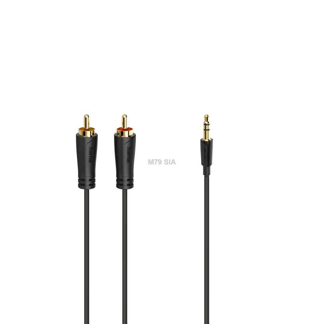 Hama Audio Cable, 3.5 mm - 2 RCA, apzeltiti kontakti, 1.5 m, melna - Vads 00205260 (4047443440129) mūzikas centrs