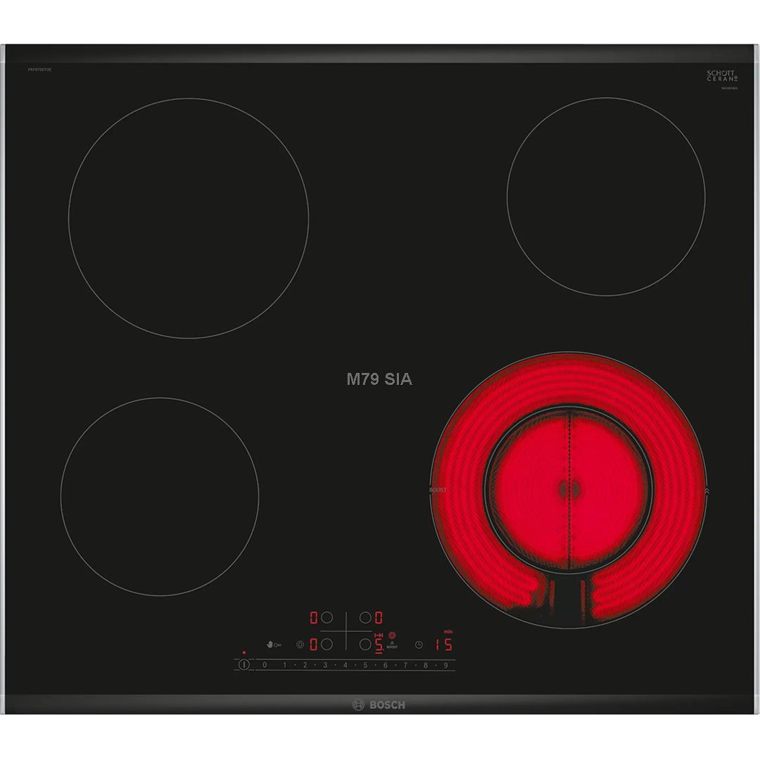 Bosch Hob PKF675FP2E Series 6 Electric, Number of burners/cooking zones 4, DirectSelect, Timer, Black, Made in Germany plīts virsma
