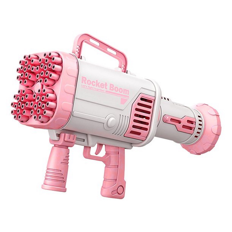 Riff Rocket Bazooka 64 Burbuļu Pistole ar pudeles glabātuvi priekš iekštelpu bērnu prieku svētkiem un ārtelpu spēlēm Rozā
