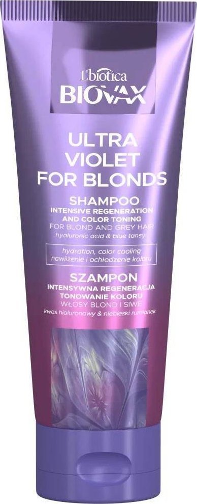 L'BIOTICA_Biovax Ultra Violet For Blonds Shampoo intensywnie regenerujacy szampon tonujacy do wlosow blond i siwych 200ml 5900116085784 (590 Matu šampūns