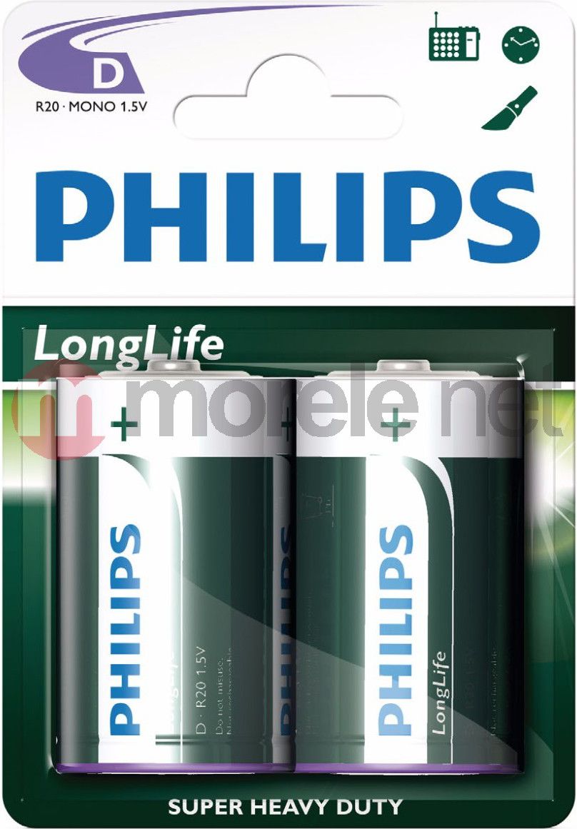 Philips Bateria LongLife D / R20 2 szt. Baterija