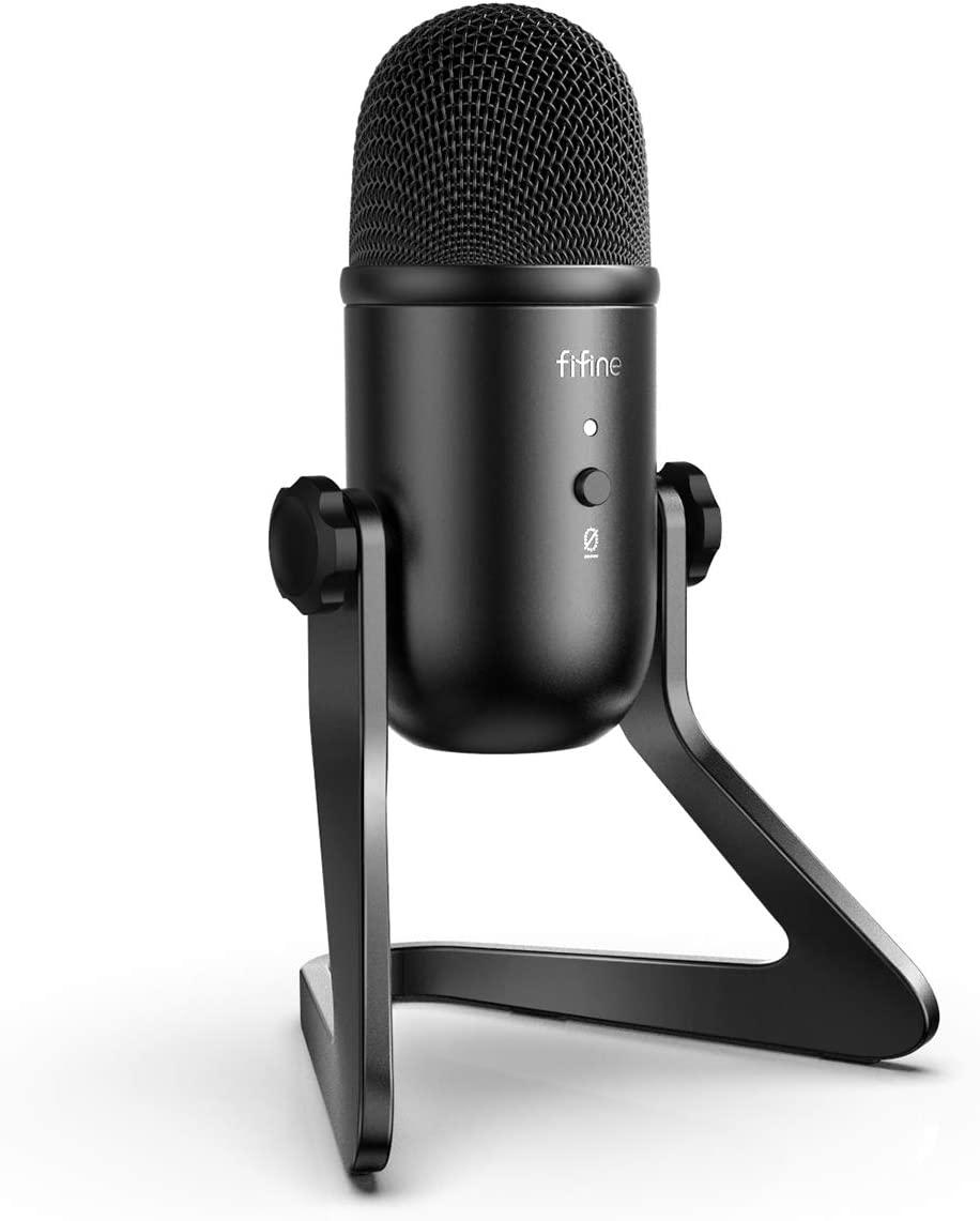 Fifine K678 mikrofons datorspēlēm / podkastiem / translācijām melns + turētājs Mikrofons