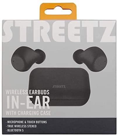 STREETZ True Belaidės Stereo į ausis įkišamos, dvigubos ausinės, įkrovimo dėklas, juodas austiņas
