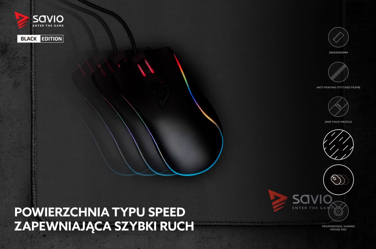 SAVIO GBETDS Mousepad 250x250 SAVIO BE Turbo Dynamic S peles paliknis