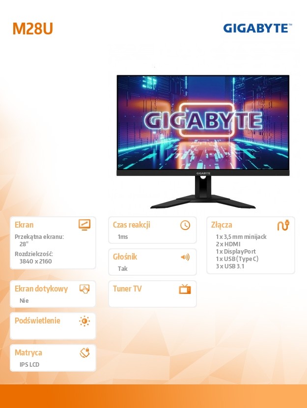 GIGABYTE M28U 28inch SS IPS Monitor monitors