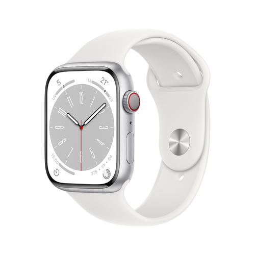 Apple Watch Series 8 GPS + Cellular 45mm Silver Aluminium Case / White Sport Band Regular Viedais pulkstenis, smartwatch