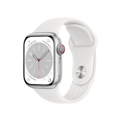 Apple Watch Series 8 GPS + Cellular 41mm Silver Aluminium Case / White Sport Band Regular Viedais pulkstenis, smartwatch